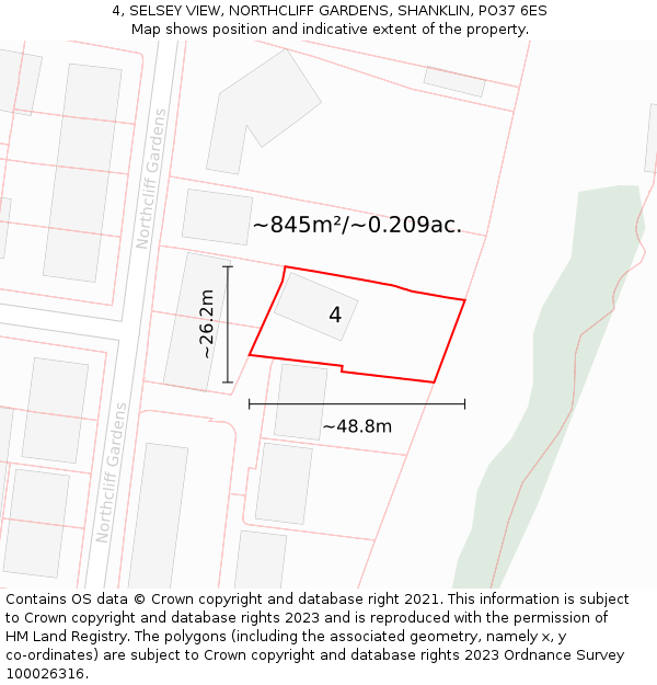 4, SELSEY VIEW, NORTHCLIFF GARDENS, SHANKLIN, PO37 6ES: Plot and title map