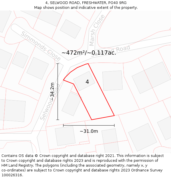 4, SELWOOD ROAD, FRESHWATER, PO40 9RG: Plot and title map