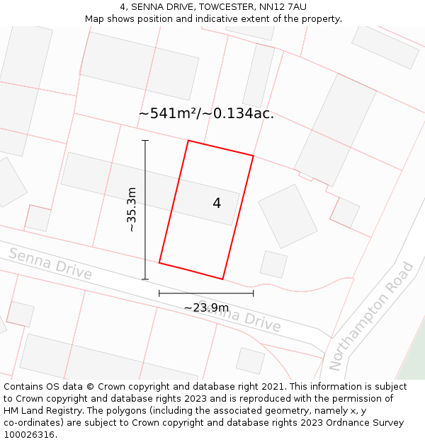 4, SENNA DRIVE, TOWCESTER, NN12 7AU: Plot and title map