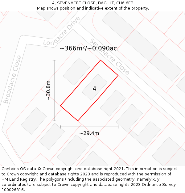 4, SEVENACRE CLOSE, BAGILLT, CH6 6EB: Plot and title map