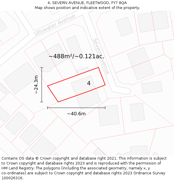 4, SEVERN AVENUE, FLEETWOOD, FY7 8QA: Plot and title map