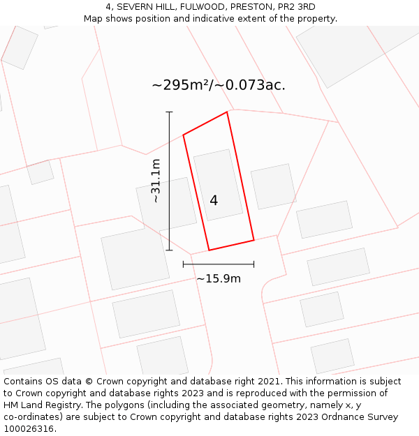 4, SEVERN HILL, FULWOOD, PRESTON, PR2 3RD: Plot and title map