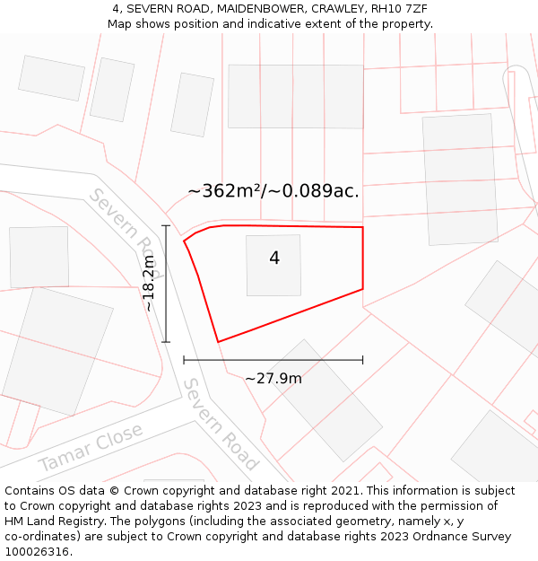 4, SEVERN ROAD, MAIDENBOWER, CRAWLEY, RH10 7ZF: Plot and title map