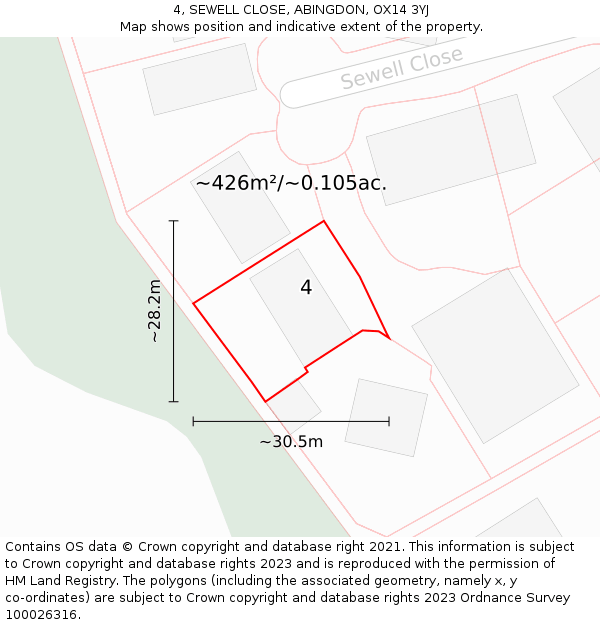 4, SEWELL CLOSE, ABINGDON, OX14 3YJ: Plot and title map