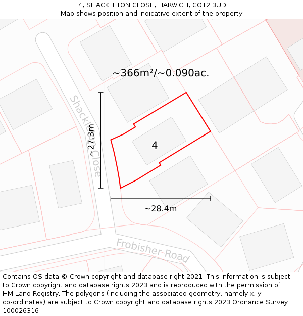 4, SHACKLETON CLOSE, HARWICH, CO12 3UD: Plot and title map