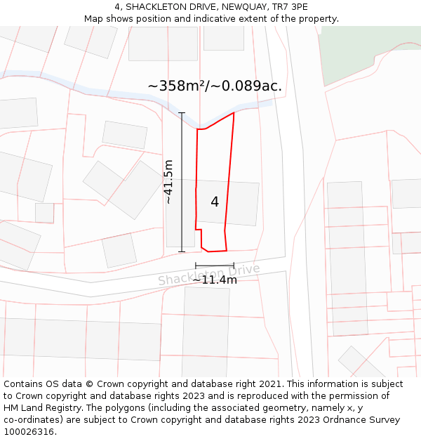 4, SHACKLETON DRIVE, NEWQUAY, TR7 3PE: Plot and title map