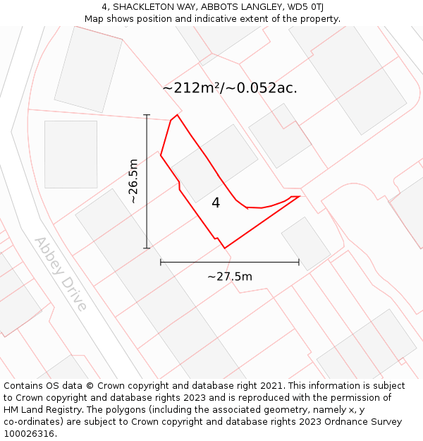 4, SHACKLETON WAY, ABBOTS LANGLEY, WD5 0TJ: Plot and title map