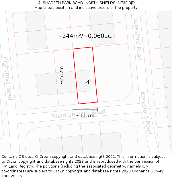 4, SHADFEN PARK ROAD, NORTH SHIELDS, NE30 3JD: Plot and title map