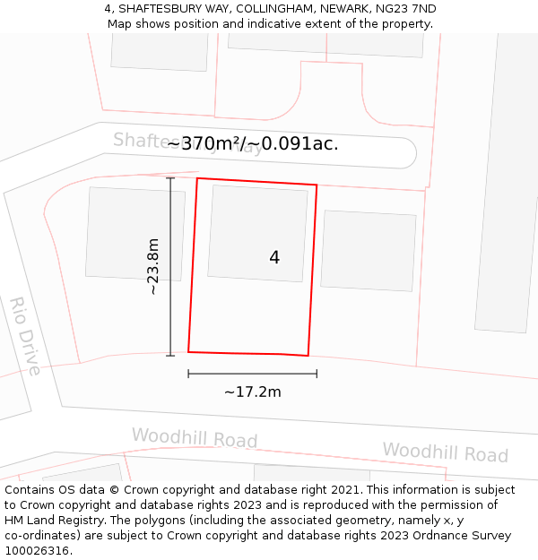 4, SHAFTESBURY WAY, COLLINGHAM, NEWARK, NG23 7ND: Plot and title map