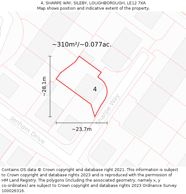 4, SHARPE WAY, SILEBY, LOUGHBOROUGH, LE12 7XA: Plot and title map