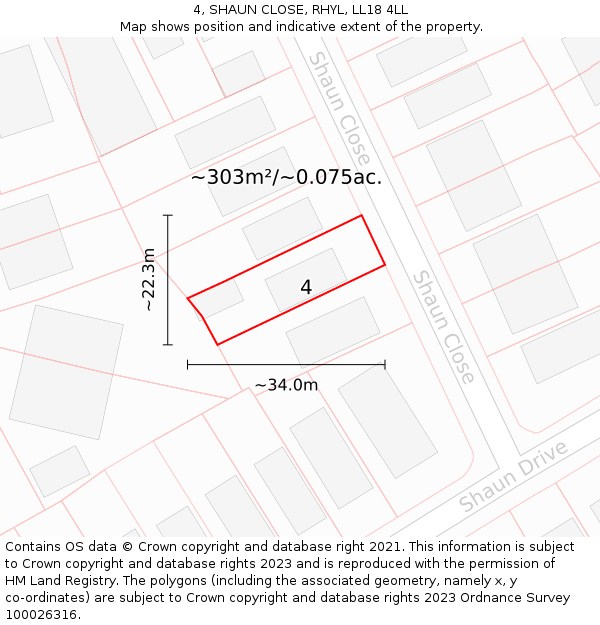 4, SHAUN CLOSE, RHYL, LL18 4LL: Plot and title map