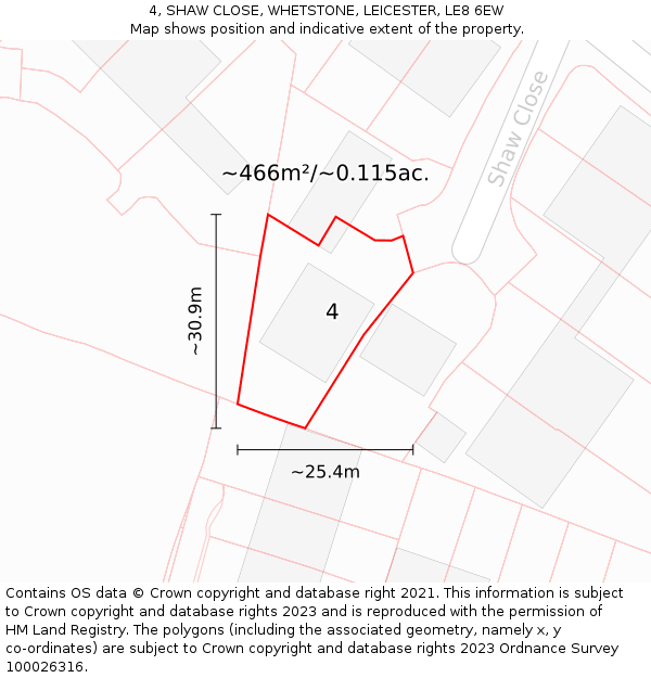 4, SHAW CLOSE, WHETSTONE, LEICESTER, LE8 6EW: Plot and title map