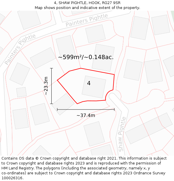 4, SHAW PIGHTLE, HOOK, RG27 9SR: Plot and title map