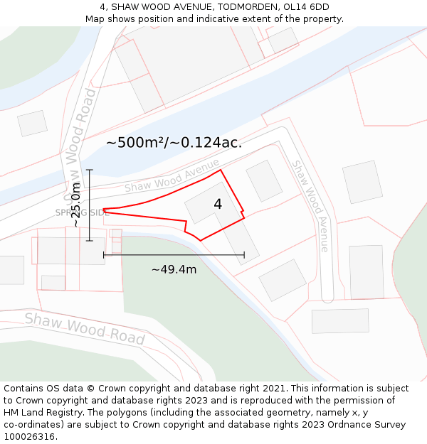 4, SHAW WOOD AVENUE, TODMORDEN, OL14 6DD: Plot and title map