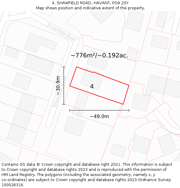 4, SHAWFIELD ROAD, HAVANT, PO9 2SY: Plot and title map