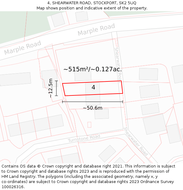 4, SHEARWATER ROAD, STOCKPORT, SK2 5UQ: Plot and title map