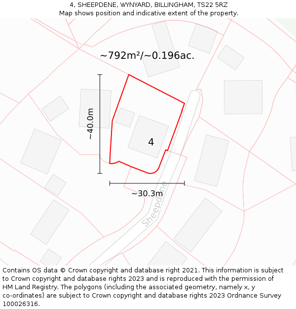 4, SHEEPDENE, WYNYARD, BILLINGHAM, TS22 5RZ: Plot and title map