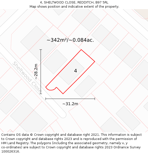 4, SHELTWOOD CLOSE, REDDITCH, B97 5RL: Plot and title map