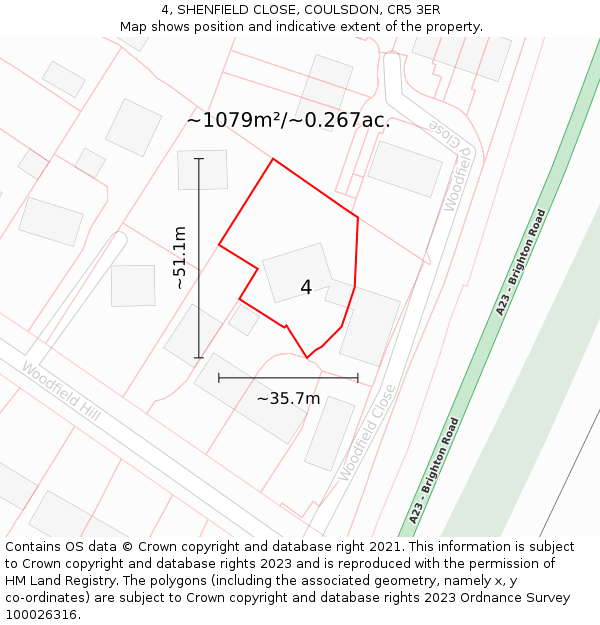 4, SHENFIELD CLOSE, COULSDON, CR5 3ER: Plot and title map