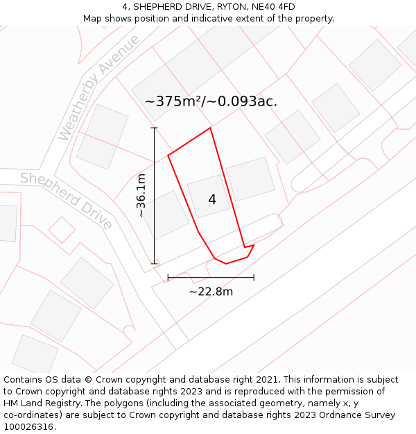 4, SHEPHERD DRIVE, RYTON, NE40 4FD: Plot and title map