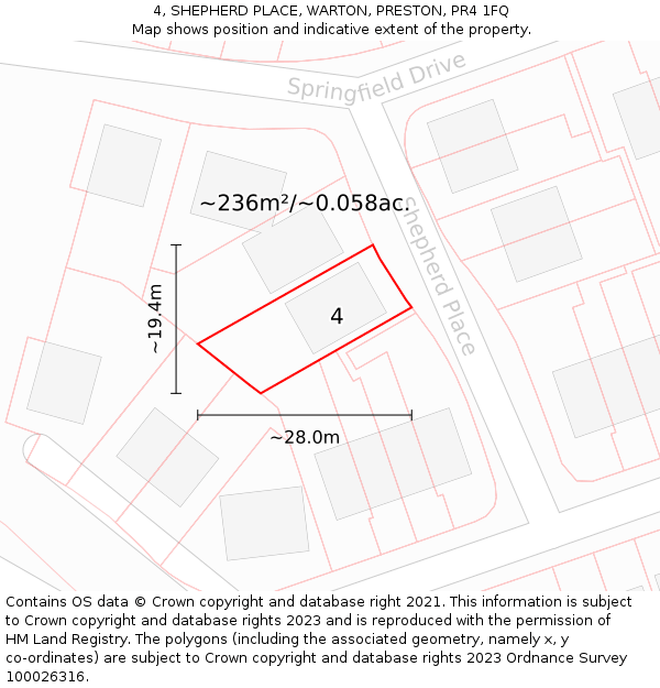 4, SHEPHERD PLACE, WARTON, PRESTON, PR4 1FQ: Plot and title map