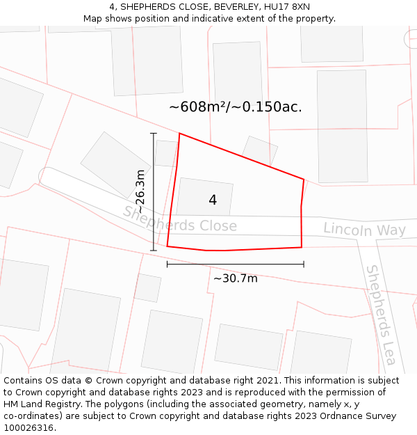 4, SHEPHERDS CLOSE, BEVERLEY, HU17 8XN: Plot and title map