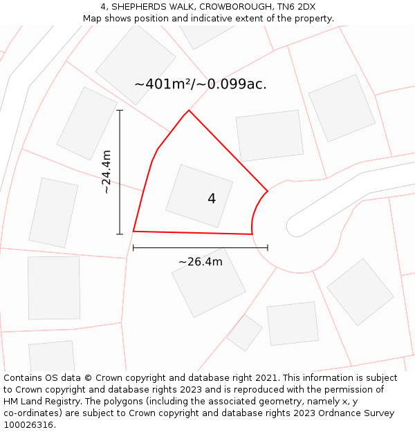 4, SHEPHERDS WALK, CROWBOROUGH, TN6 2DX: Plot and title map