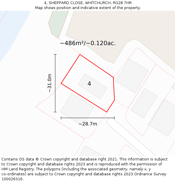 4, SHEPPARD CLOSE, WHITCHURCH, RG28 7HR: Plot and title map