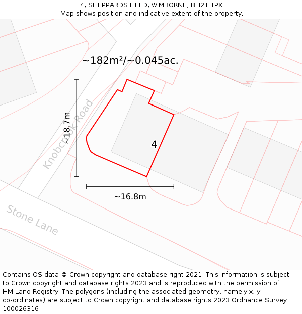 4, SHEPPARDS FIELD, WIMBORNE, BH21 1PX: Plot and title map