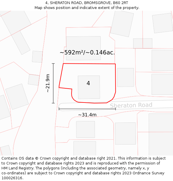 4, SHERATON ROAD, BROMSGROVE, B60 2RT: Plot and title map