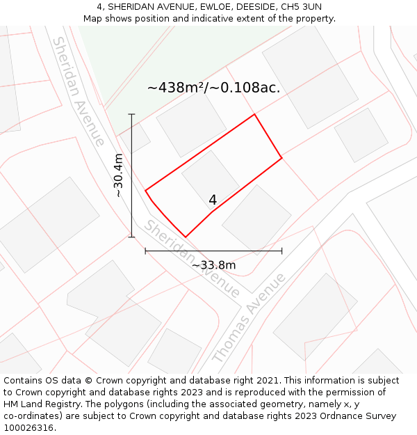 4, SHERIDAN AVENUE, EWLOE, DEESIDE, CH5 3UN: Plot and title map