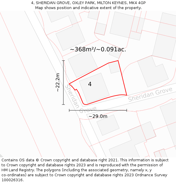 4, SHERIDAN GROVE, OXLEY PARK, MILTON KEYNES, MK4 4GP: Plot and title map