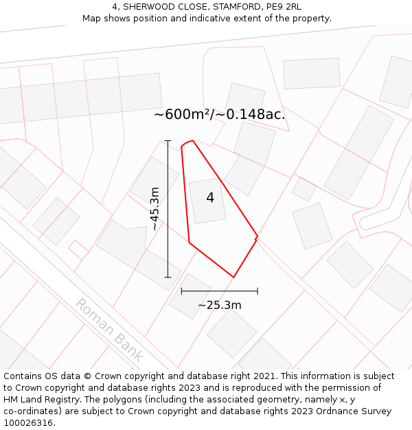 4, SHERWOOD CLOSE, STAMFORD, PE9 2RL: Plot and title map