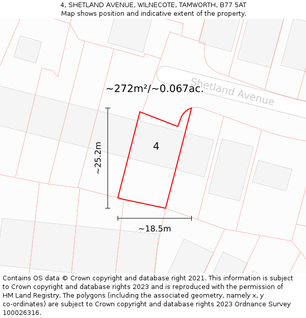 4, SHETLAND AVENUE, WILNECOTE, TAMWORTH, B77 5AT: Plot and title map