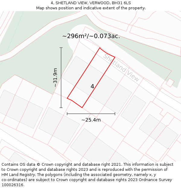 4, SHETLAND VIEW, VERWOOD, BH31 6LS: Plot and title map
