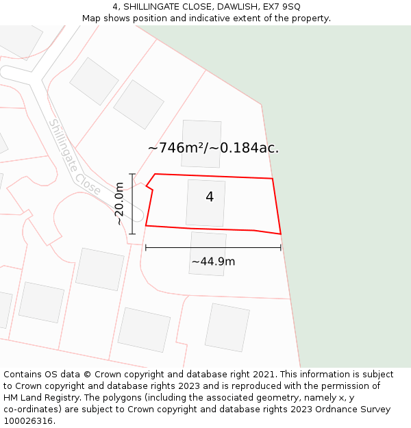 4, SHILLINGATE CLOSE, DAWLISH, EX7 9SQ: Plot and title map
