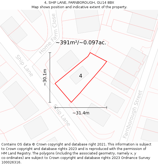 4, SHIP LANE, FARNBOROUGH, GU14 8BX: Plot and title map