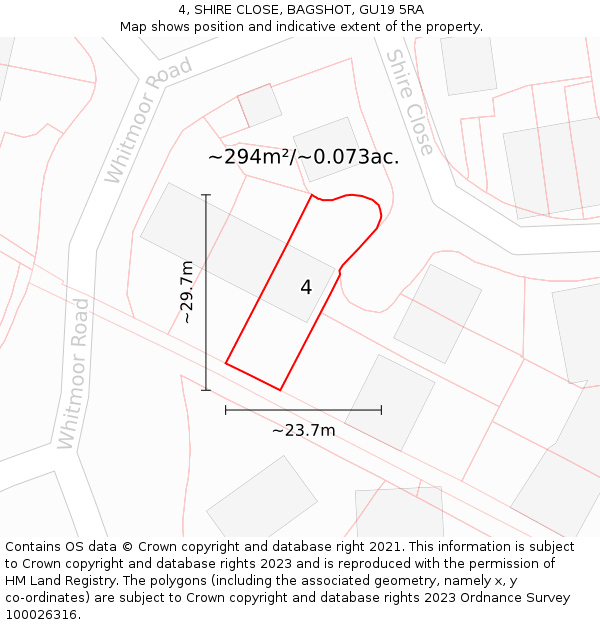 4, SHIRE CLOSE, BAGSHOT, GU19 5RA: Plot and title map