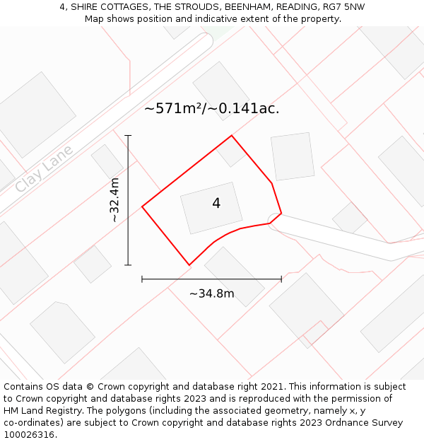 4, SHIRE COTTAGES, THE STROUDS, BEENHAM, READING, RG7 5NW: Plot and title map