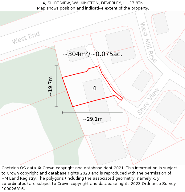 4, SHIRE VIEW, WALKINGTON, BEVERLEY, HU17 8TN: Plot and title map