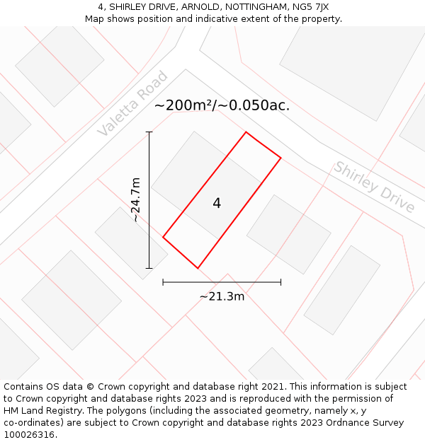 4, SHIRLEY DRIVE, ARNOLD, NOTTINGHAM, NG5 7JX: Plot and title map