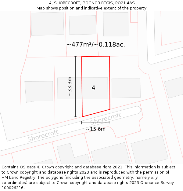 4, SHORECROFT, BOGNOR REGIS, PO21 4AS: Plot and title map