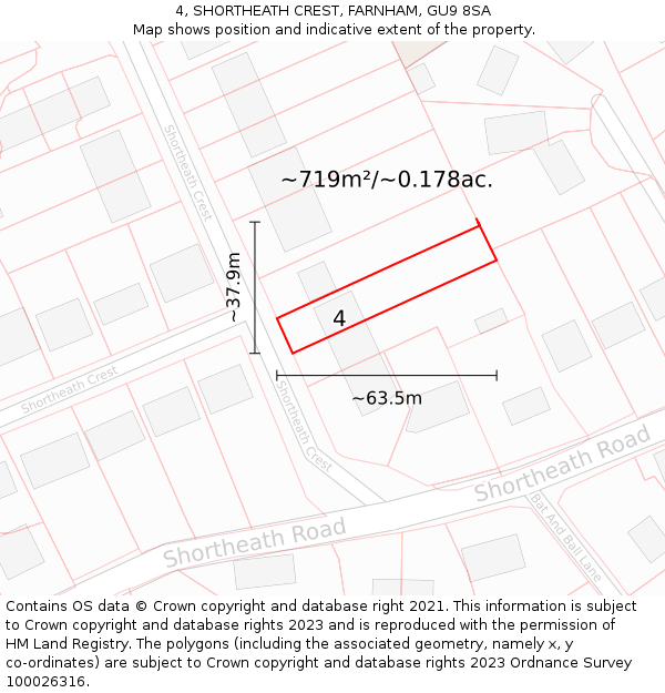 4, SHORTHEATH CREST, FARNHAM, GU9 8SA: Plot and title map