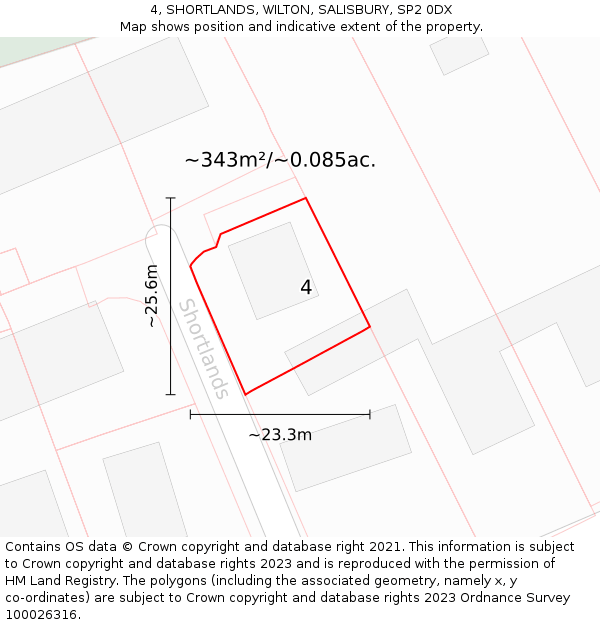 4, SHORTLANDS, WILTON, SALISBURY, SP2 0DX: Plot and title map