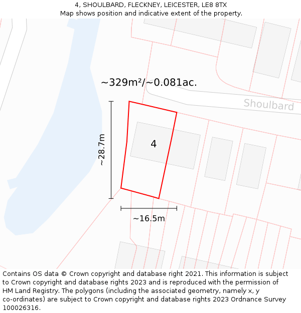 4, SHOULBARD, FLECKNEY, LEICESTER, LE8 8TX: Plot and title map