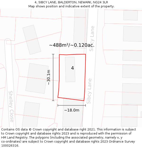 4, SIBCY LANE, BALDERTON, NEWARK, NG24 3LR: Plot and title map