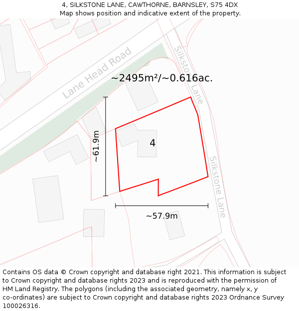 4, SILKSTONE LANE, CAWTHORNE, BARNSLEY, S75 4DX: Plot and title map