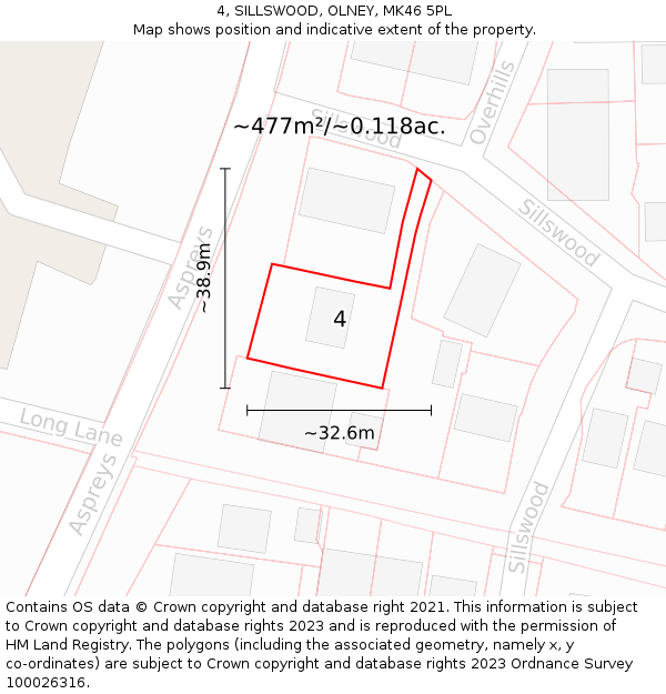 4, SILLSWOOD, OLNEY, MK46 5PL: Plot and title map