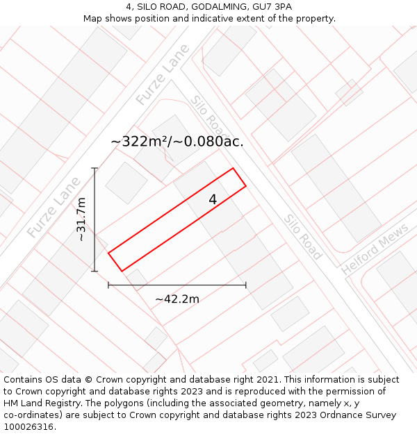 4, SILO ROAD, GODALMING, GU7 3PA: Plot and title map