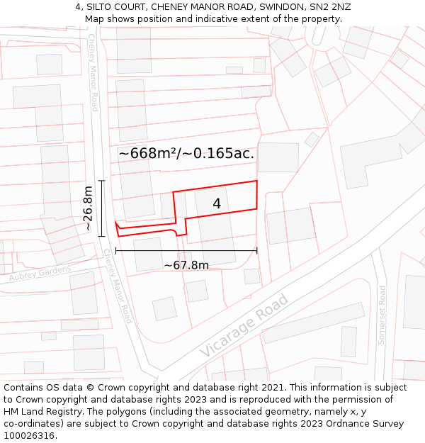 4, SILTO COURT, CHENEY MANOR ROAD, SWINDON, SN2 2NZ: Plot and title map